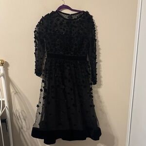 Mac Duggal Velvet Embellished Illusion Floral Appliqué Tea Length Dress